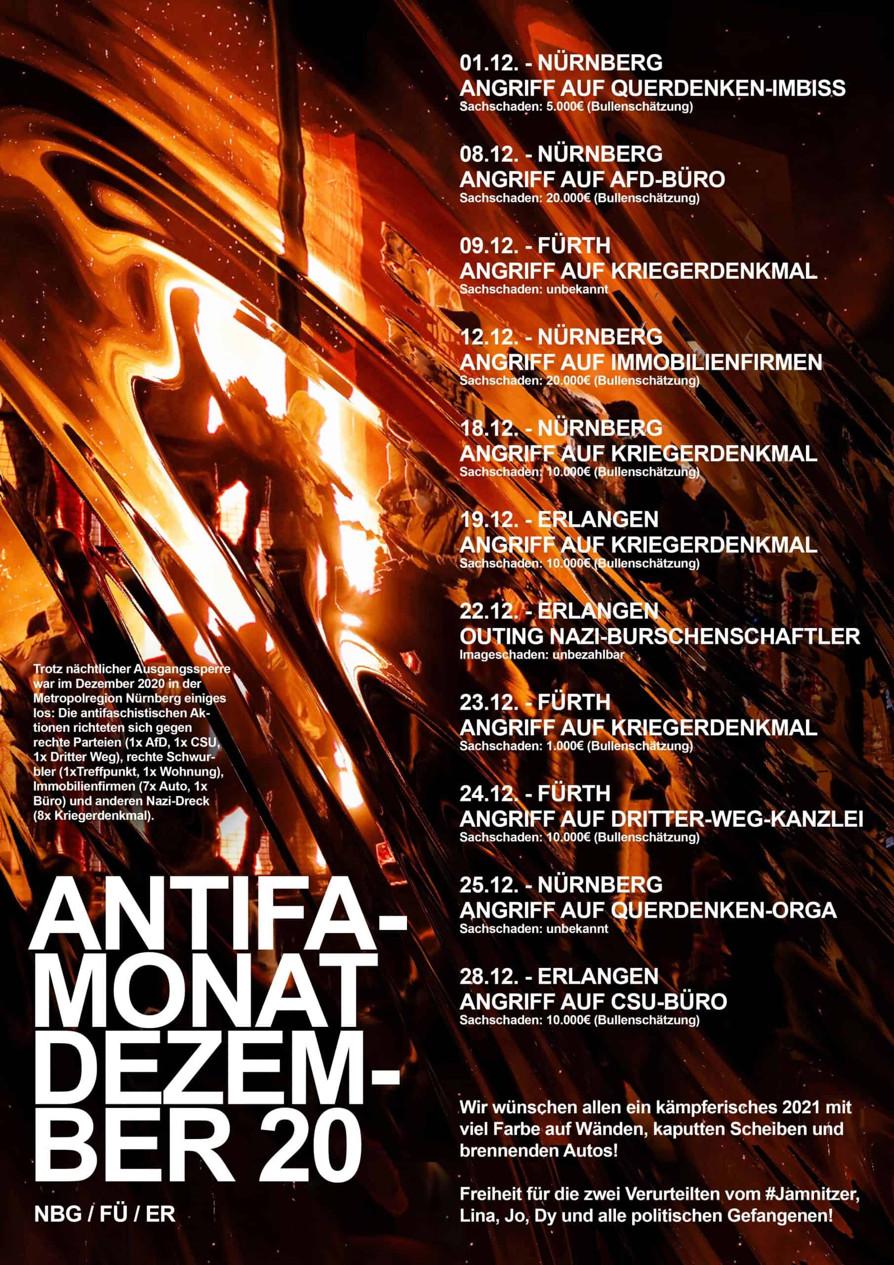Mit einen auf Indymedia veröffentlichten Plakat feieren die fränkischen Linken die Anschläge und rufen zu weiteren Taten auf